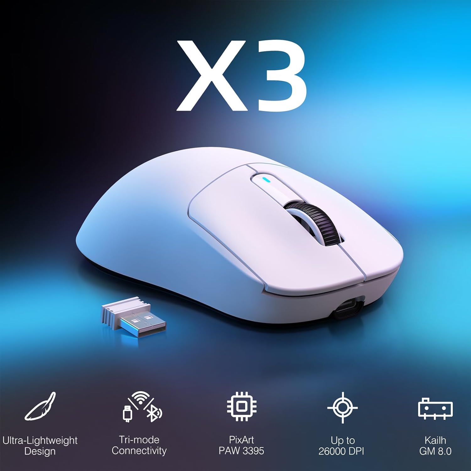 Attack Shark Wireless Gaming Mouse PAW3395 X3 Lightweight with Tri-Mode White Attack Shark Wireless Gaming Mouse PAW3395 X3 Lightweight with Tri-Mode White